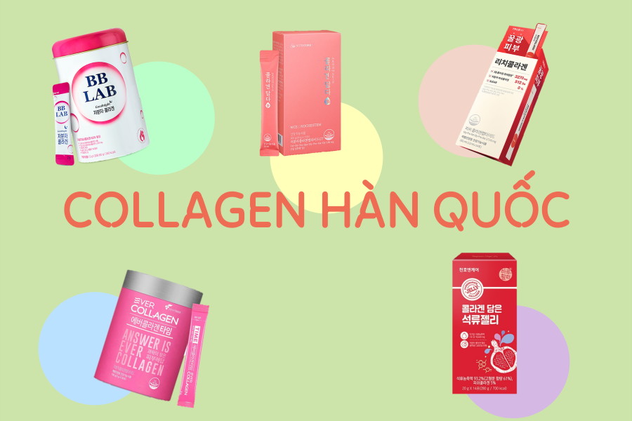 collagen hàn quốc, collagen dạng nước, bột collagen, thạch collagen, viên collagen